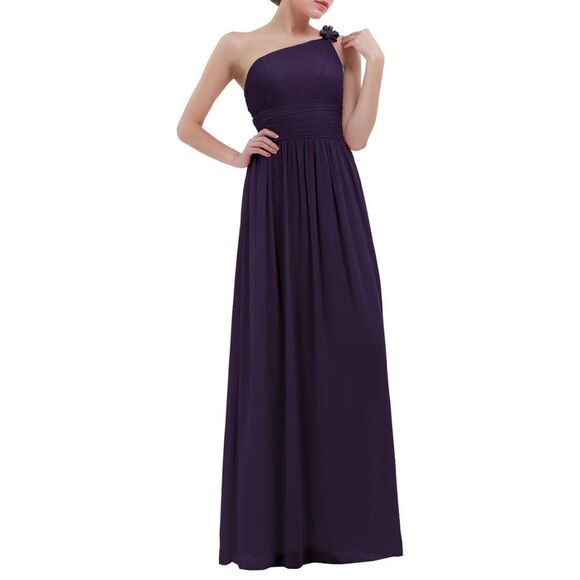 Dresses & Skirts - One-Shoulder High-waisted Chiffon Bridesmaid Prom Dress in Purple - size 14 NWT